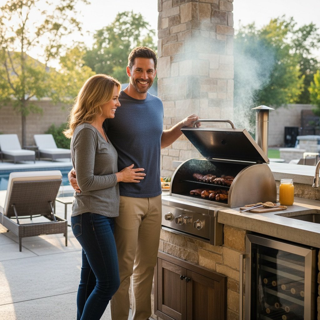 Outdoor kitchen and sauna installation in San Jose backyard